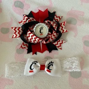 University of Cincinnati Baby Bow Hair Clip and Lace Headband